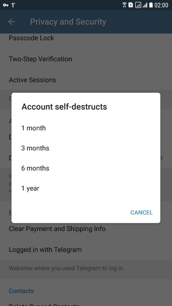 Delete my account if away for تلگرام