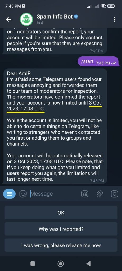 رفع ریپورت تلگرام در چند ثانیه