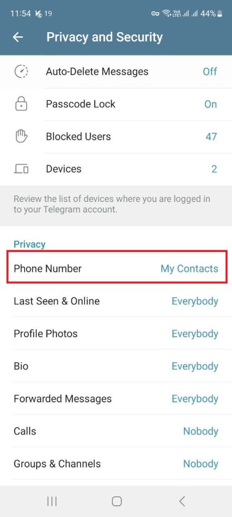 مخفی کردن شماره در تلگرام آیفون