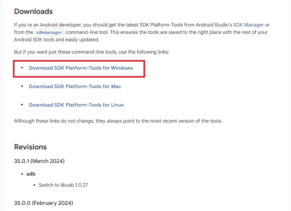 SDK Platform Tools release notes